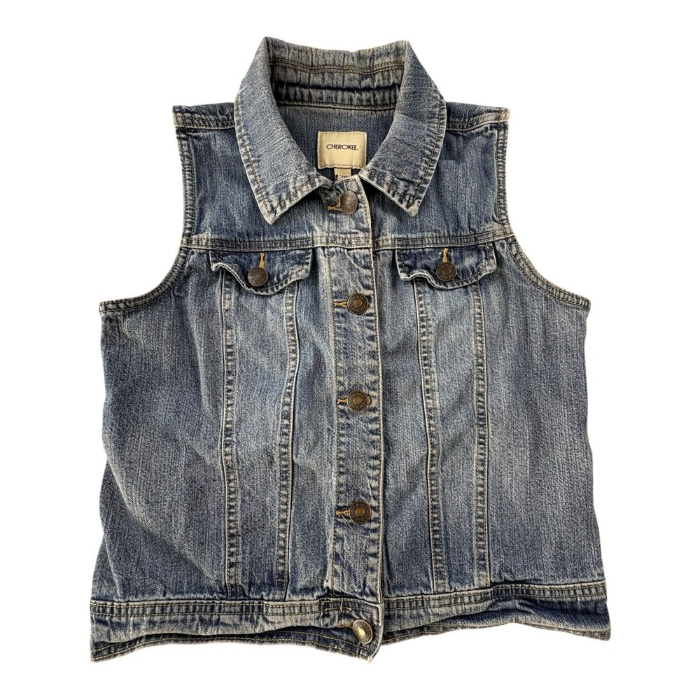Cherokee Girls XL 14/16 Blue Denim Jean Vest Sleeveless Jacket